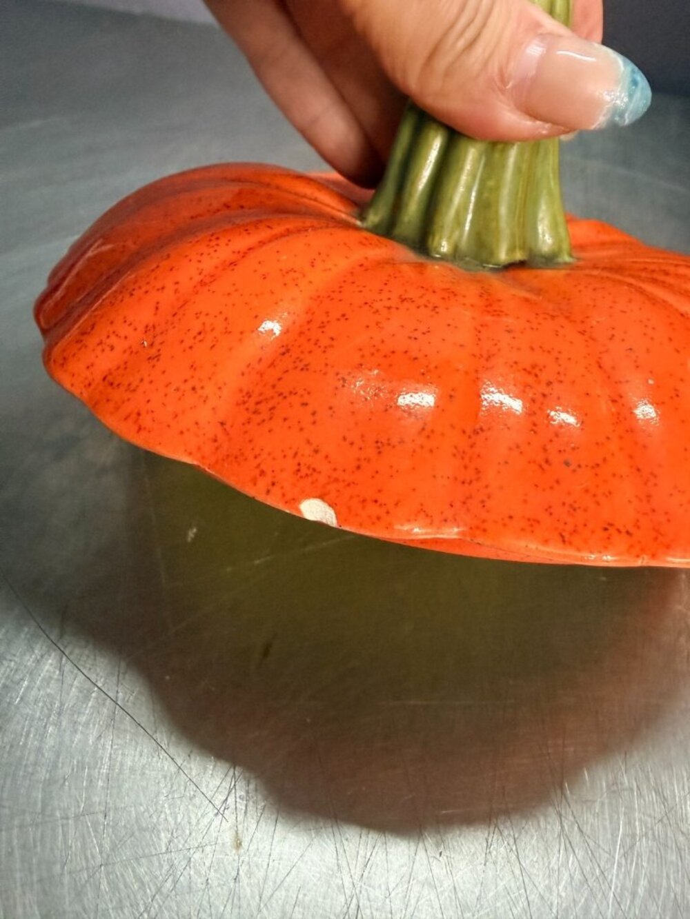 Vintage 1980s Ceramic Pumpkin Jack-o-Lantern With Lid - Picture 6 of 16